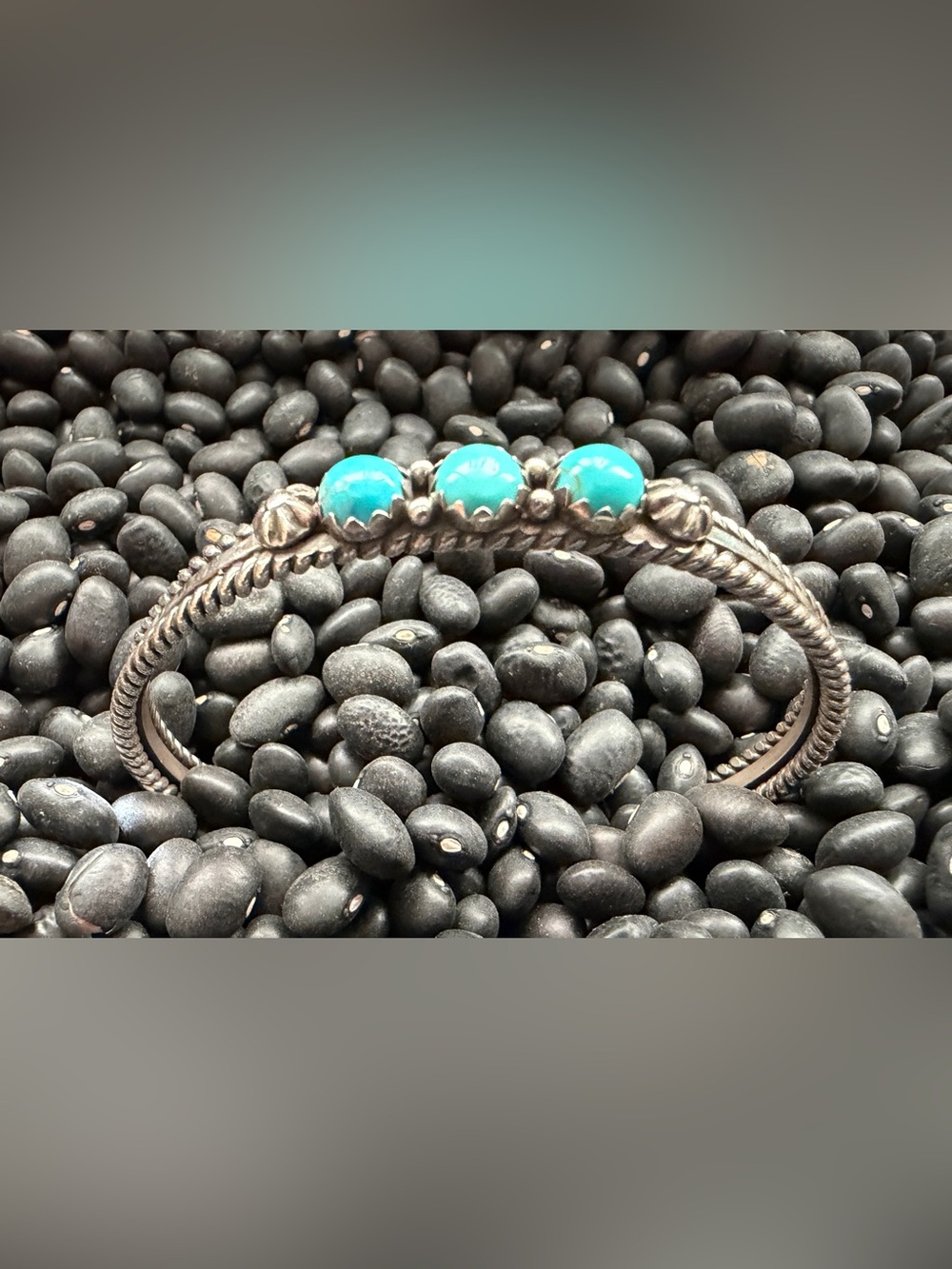 Turquoise Three-Stone Sterling Silver Cuff Bracelet